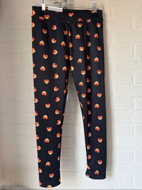 Black heart Leggings fleece Rainbow Print medium NEW pull on